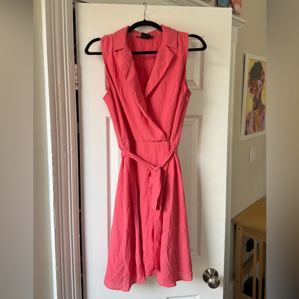 Armani Exchange Coral Pink Sleeveless Wrap Midi Dress